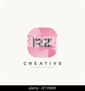RZ Initial Letter logo icon design template elements with wave colorful Stock Vector