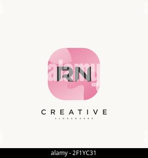 RN Initial Letter logo icon design template elements with wave colorful Stock Vector