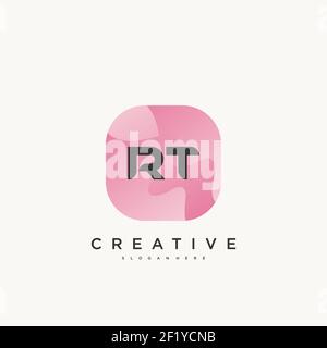 RT Initial Letter logo icon design template elements with wave colorful Stock Vector