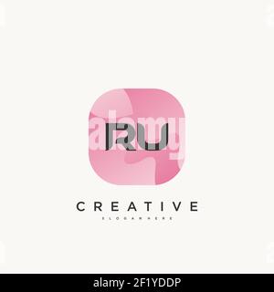 RU Initial Letter logo icon design template elements with wave colorful Stock Vector