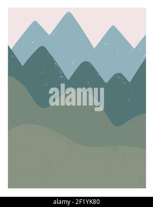 Abstract boho wall poster with mountain landscape in minimalistic style. Vector illustration Stock Vector