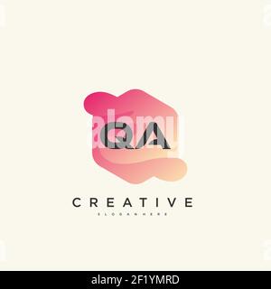 QA Initial Letter logo icon design template elements with wave colorful Stock Vector