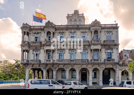 Havana Cuba. November 25, 2020: Embassy of Spain in Cuba. Formerly Palace of Velazco-Sarra Stock Photo