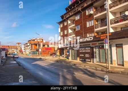 Bansko, Bulgaria autumn street and houses Stock Photo