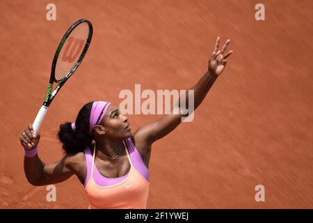 Serena Williams of Usa competes in Women's Singles match during day five of the 2015 French Open at Roland Garros on May 28, 2015 in Paris, France. Photo Philippe Millereau / KMSP / DPPI Stock Photo