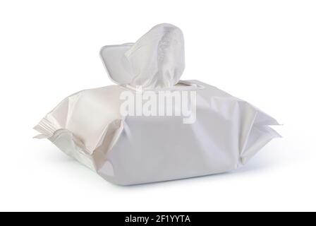 Open wet wipes flow pack Stock Photo