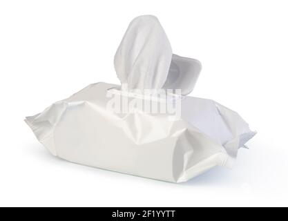 Open wet wipes flow pack Stock Photo