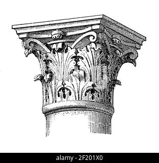 Antique 19th-century illustration of a capital from Ravenna. Published in Systematischer Bilder-Atlas zum Conversations-Lexikon, Ikonographische Encyk Stock Photo