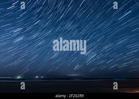 60 minutes of the star of the trajectory (Sendai Arahama Coast) Stock Photo