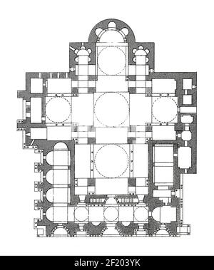 Antique illustration of floor plan St. Godehard Basilica. Published in ...