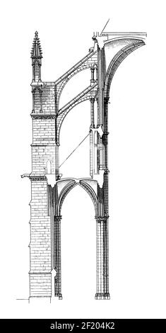 19th-century engraving of detail from Amiens Cathedral. Published in Systematischer Bilder-Atlas zum Conversations-Lexikon, Ikonographische Encyklopae Stock Photo