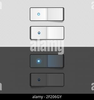 On Off switch buttons, UI elements on white and black background. EPS10 opacity Stock Vector
