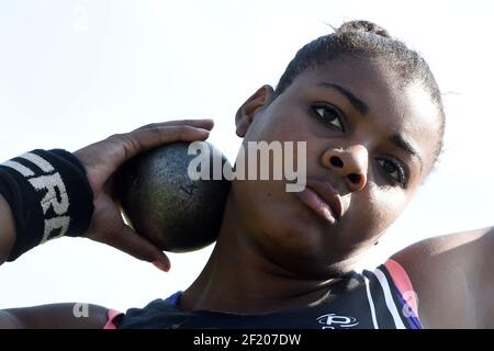 Rose Sharon Pierre Louis competes in shot put women during the Athletics French Championships, Day 2, on July 11, 2015 at the Lille-Metropole stadium in Villeneuve-d'Ascq, Northern France - Photo Philippe Millereau / KMSP / DPPI Stock Photo