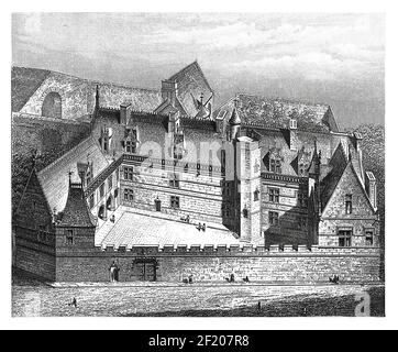 Antique 19th-century illustration of Musee de Cluny in Paris, France. Published in Systematischer Bilder-Atlas zum Conversations-Lexikon, Ikonographis Stock Photo