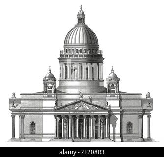 Antique illustration of Saint Isaac's Cathedral in Saint Petersburg, Russia. Published in Systematischer Bilder-Atlas zum Conversations-Lexikon, Ikono Stock Photo