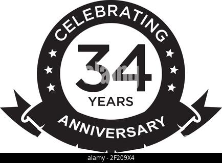 34th year celebrating anniversary logo design vector template Stock Vector