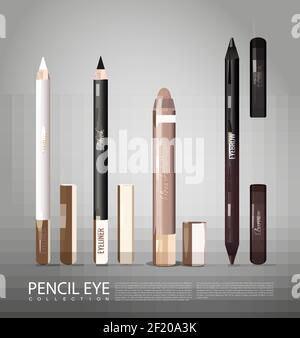Fashionable cosmetic products for eyes set with eyeliner eyeshadow and eyebrow in realistic style isolated vector illustration Stock Vector