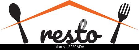 Restaurant logo design with fork and spoon as pillar template Stock Vector