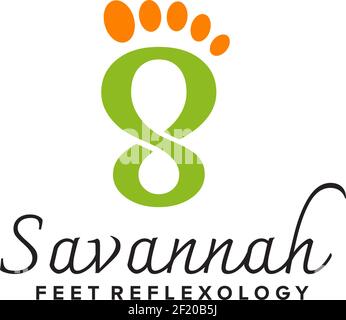 Feet reflexology logo with using foot incorporated S letter template Stock Vector