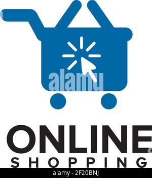 Click online shop logo with trolley icon vector template Stock Vector