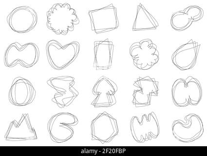 Abstract doodle line artwork of drawing illustration badge icon set. Minimal style of space for texting background. illustration vector Stock Vector