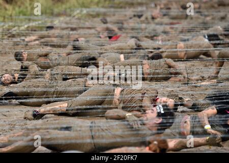 during the Reebok Spartan Race in Jablines, on September 19, 2015. The Spartan Race is a race in the mud with multiple obstacles. Photo Philippe Millereau / KMSP /DPPI Stock Photo