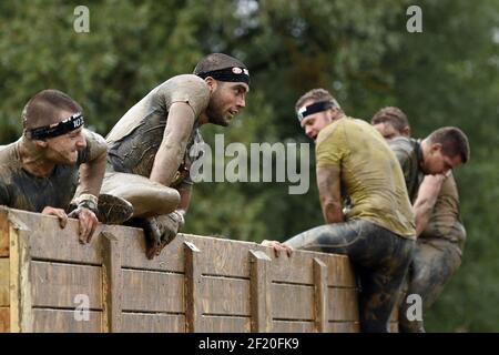 during the Reebok Spartan Race in Jablines, on September 19, 2015. The Spartan Race is a race in the mud with multiple obstacles. Photo Philippe Millereau / KMSP /DPPI Stock Photo