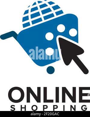 Click online shop logo with trolley icon vector template Stock Vector