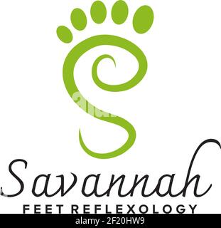 Feet reflexology logo with using foot incorporated S letter template Stock Vector