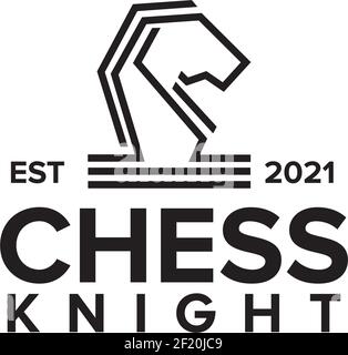 Chess knight logo with monoline design template Stock Vector