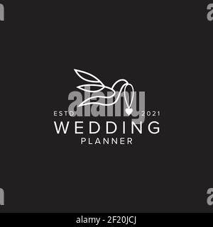 Wedding planner logo design with using dove bring necklace template Stock Vector