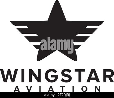 Aviation logo with combining star and wings design template Stock Vector