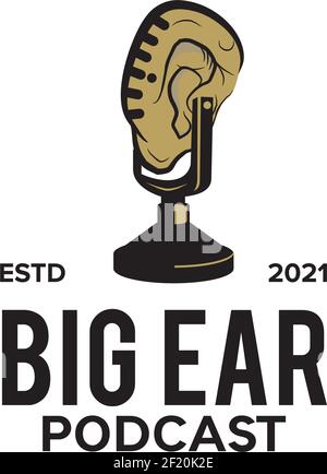 Big ear podcast logo design vector template Stock Vector