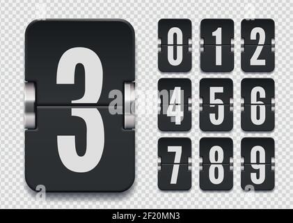 Numeric flip scoreboard set with shadows for black countdown timer or ...
