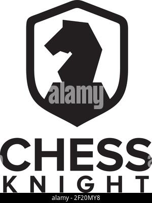 Chess knight logo design template with shield Stock Vector