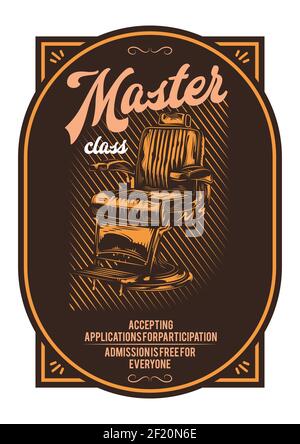T-shirt or poster design with illustraion of barber chair. Stock Vector