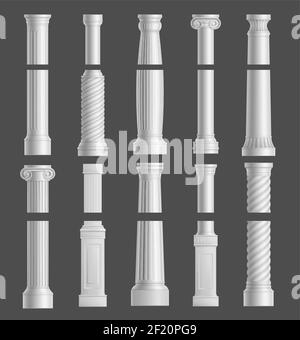 Ancient roman columns, marble architecture decor. Vector realistic ...