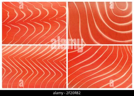 Salmon trout fish meat vector texture background. Orange textured fillet with white zigzag streaks. Sushi or sashimi japanese food ingredient, graphic Stock Vector