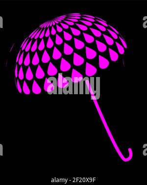 Glowing neon umbrella weather icon in pink color on black background Stock Vector