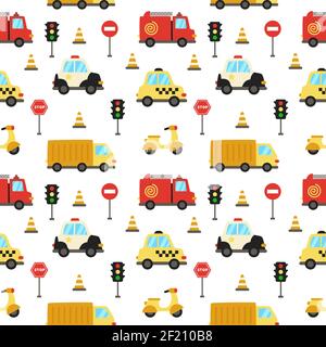 Cute seamless pattern with transportation means. Stock Vector