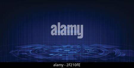 Abstract tech interface of blue geometric style template with power. Overlapping of dark tone color background. Stock Vector