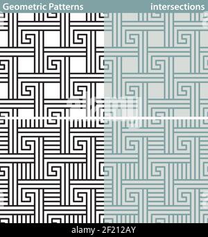 Four seamless patterns with geometric motifs. Stock Vector