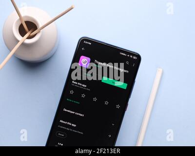 Assam, india - March 10, 2021 : Threads from Instagram logo on phone screen stock image. Stock Photo