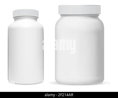 Premium Vector  Milk plastic can. protein powder jar mock up. cylinder  container, realistic vector design, medicine tablets pack