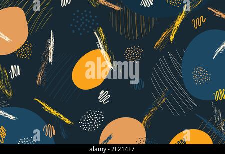 Abstract fresh style doodle of colors style decorative artwork template. Overlapping with brush and line pattern details background. Stock Vector