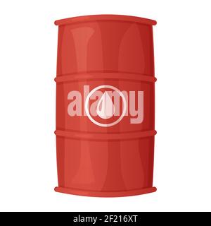 Red steel oil barrel. Petrol pollition, industry fuel, chemical tank concept. Stock vector illustration in cartoon realistic style isolated on white Stock Vector