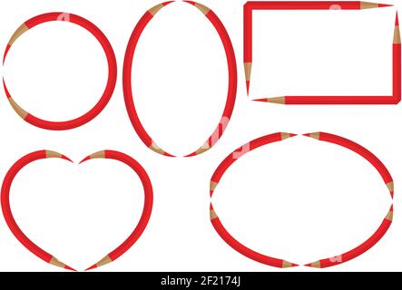 vector cartoon red colour pencil Border , frame , card , background set Stock Vector