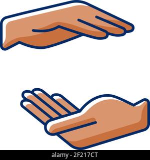 Two hands holding something RGB color icon Stock Vector