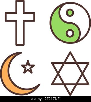 Religious symbols RGB color icon Stock Vector