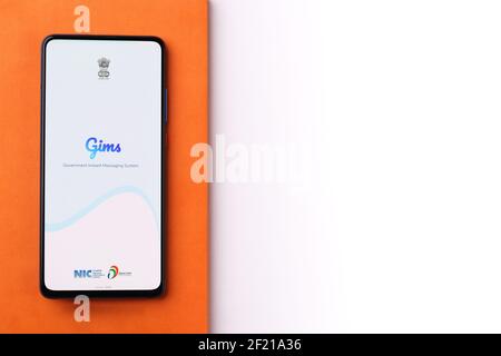 Assam, india - March 10, 2021 : Gim logo on phone screen stock image. Stock Photo